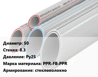 Труба полипропиленовая 50 s=8.3 Ру25 PPR-FB-PPR стекловолокно